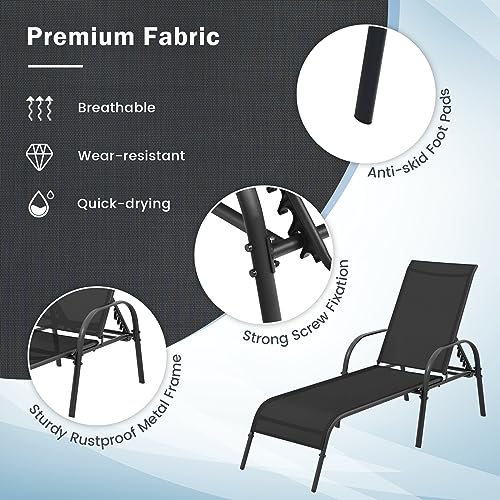 Giantex Patio Lounge Chair, Outdoor Chaise Lounge with 5 Adjustable Backrest, Sturdy Steel Frame, Sunbathing Recliner, Beach Chair, Tanning Chair for Outside, Yard, Balcony, Pool Chairs, Black - color: Black