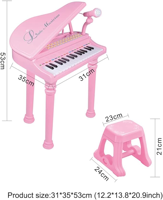 31 Keys Piano Keyboard Toy for Kids, Birthday Gift for 1 2 Year Old Girls，Pink Musical Piano Toy for Toddlers with Microphone and Stool