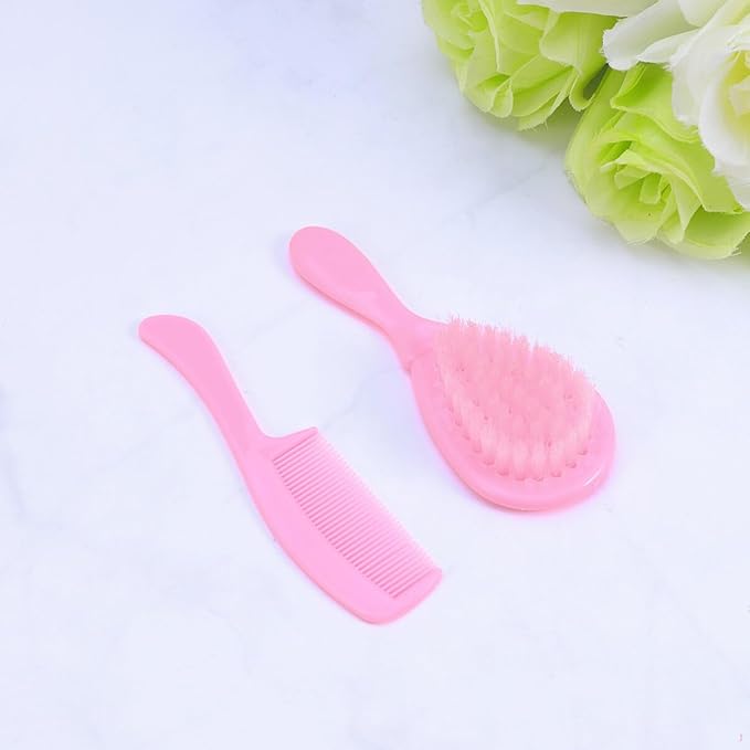 HEALLILY Kids Comb Baby Hair Brush and Comb Set for Newborn Scalp Grooming Product for Infant Toddler Kids (Pink)