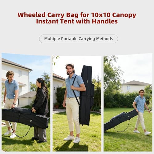 Heavy Duty Wheeled Carry Bag for 10x10 Canopy Tent, Universal Canopy Roller Bag with 4 Handles,600D Waterproof Oxford Fabric Tent Bag Replacement for Camping Tailgating(62"x10.2"x10.2") - size: Bag Unfold Size-62" x 10.2" x 10.2"