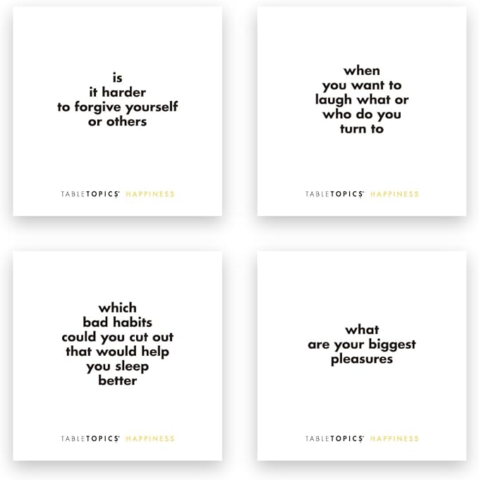 TableTopics Happiness Question Card Game - 135 Conversation Starter Cards with Tips, Ideas, & Quotes to Spark Meaningful Discussions with Adults at Dinner Parties, Girls’ Nights, and More