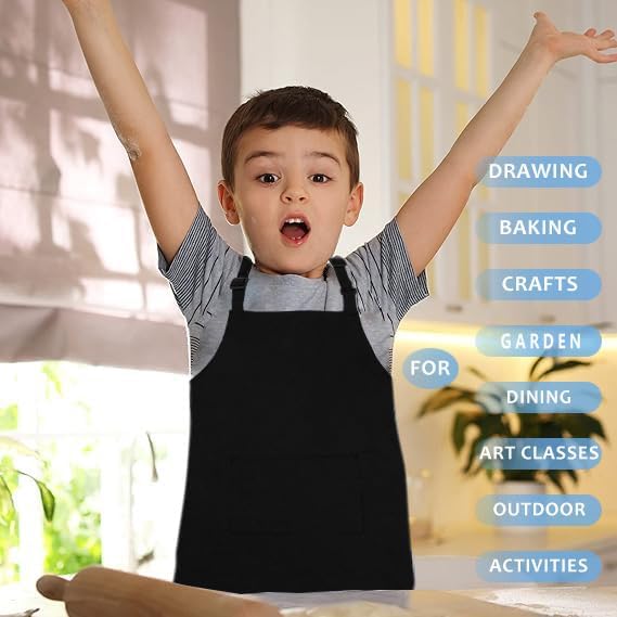 Kid Apron Adjustable Strap with 2 Pockets Painting Cooking Craft Backing Unisex Age 5-12