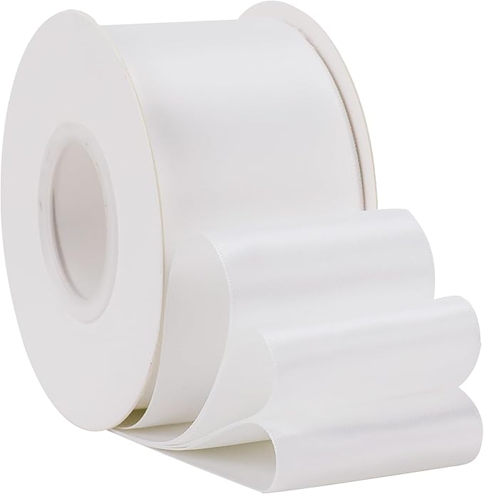 HUIHUANG White Satin Ribbon 2 inch Wide Double Side White Silk Fabric Ribbon for Crafts, Bows Making, Flower Bouquet Wrap, Gift Wrapping, Wedding Bridal Shower Decor, Home Decor -25 Yards/Roll