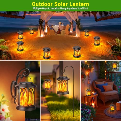 KOOPER 4 Pack Solar Lantern Outdoor Lights, Upgraded Flickering Flame Solar Lanterns Lights Outdoor Waterproof, Hanging Lantern Decorative, Solar Powered Lanterns for Yard Patio Path Tree Garden Decor - style: 4 Pack
