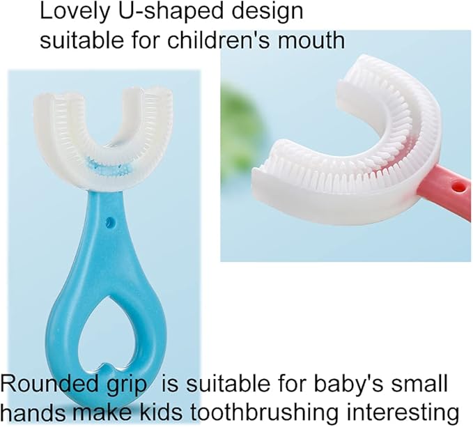 2 Pcs U-Shaped Kids Toothbrush, Premium Soft Manual Training Toothbrush for Kids 2-6 Years Old. (Blue+Pink)