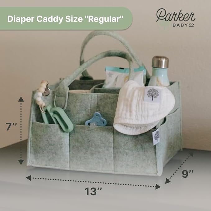 Parker Baby Diaper Caddy - Nursery Storage Bin and Car Organizer for Diapers and Baby Wipes - Sage Green, Regular