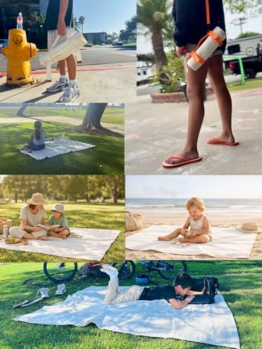 Kids Picnic Blanket, Kids Beach Mat – Medium 4’9” × 3’3” Compact Canvas, Easy to Fold & Carry - color: Creamy White + Mist Strap, size: 4'9" x 3'3"