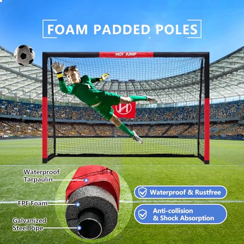 Soccer Goal for Backyard,6x4/8x5/10x6.5/12x6.5ft Metal Soccer, Soccer Goal for Kids 8-12, Soccer net with Zipper Design, Easy Assemble, Weatherproof Foam Padded Goal Post, Adults - style: 12'W×6.5'H