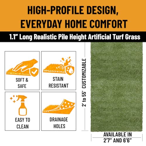 Ottomanson Dog Grass Mat 2' x 2'7" – Artificial Grass Pad for Dogs, Balcony & Patio, Turf for Pet Training & Potty, Drainage Holes & Easy to Clean - size: 2-ft
