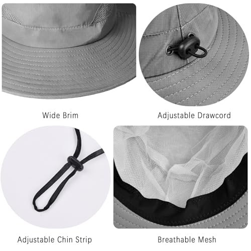 ZOORON Sun Hats for Men Women, Wide Brim Safari Hats UV Protection UPF50+ Waterproof Boonie Hats for Fishing Hiking Camping - color: 2pack-gray+green
