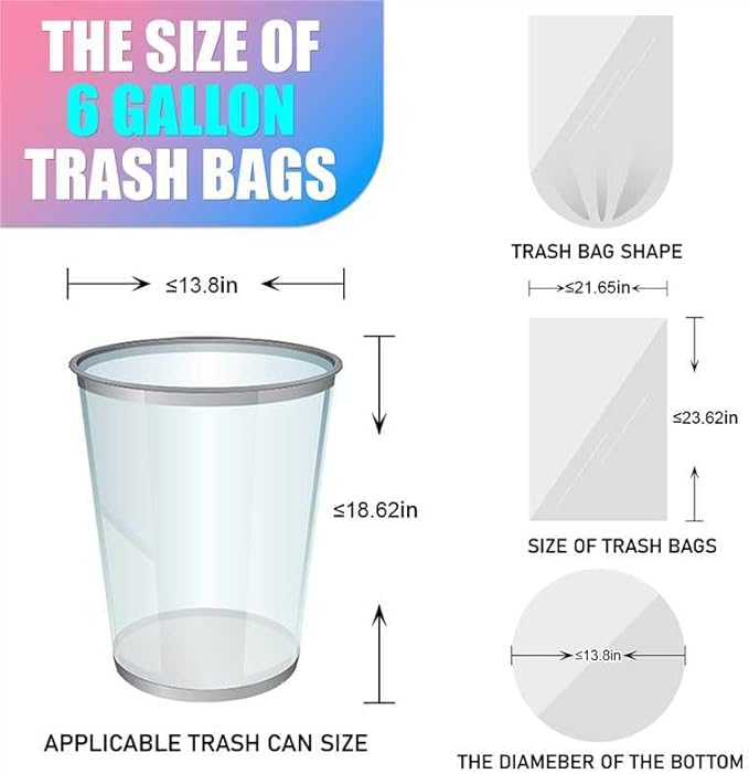 300 Count 6 Gallon Trash Bags - 22 Liter Colored Medium Garbage Bags Unscented 0.94 Mil Thick & Leakproof Wastebasket Liners for Kitchen Bathroom Home