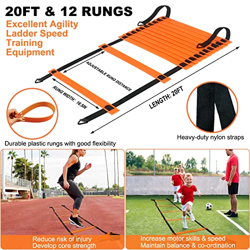 Kids Soccer Goals for Backyard, 2 of 6 x 4 ft Kids Soccer Goal Set Soccer Net with 10 Soccer Cones, Agility Ladder & Carry Bag, Portable Soccer Training Equipment. - color: Orange