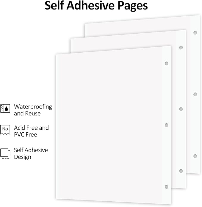Zesthouse Photo Album Refill Pages for 3 Ring (10 Pack), 16 in Photo Albums Self Adhesive Pages Holds 8x10 5x7 4x6 2x3 Photos or Recipe Cards