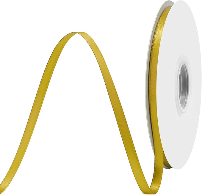 Gold Satin Ribbon 1/4" X 50 Yards Solid Color Double Faced Ribbons Perfect for Crafts Wedding Decor Bow Making Arts Sewing and More