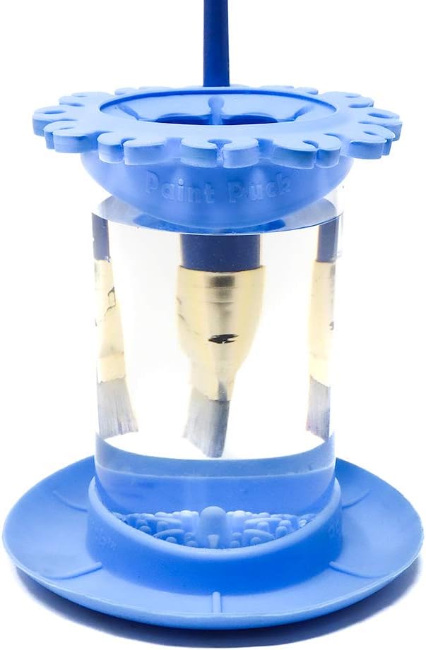 Paint Puck Ultimate Rinse Cup Paint Brush Cleaner (Blue, Jar) - Non-Spill Paint Water Cup & Brush Cleaner with Brush Holder, Squeegee Lips & Drip Tray for Acrylic, Watercolor & Art Supplies