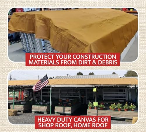 Mytee Products (2 Pack) 6' x 8' Tan Canvas Tarp 12oz Heavy Duty Water Resistant - color: Tan (2 Pcs), size: 6' x 8'