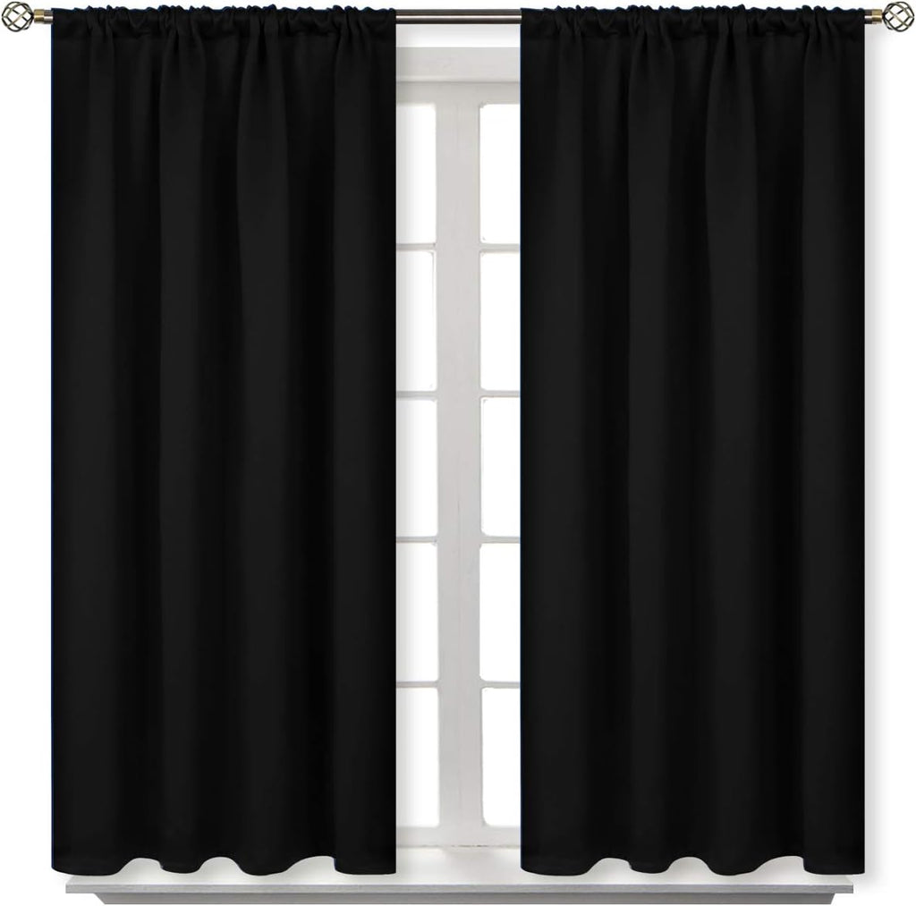 BGment Black Out Curtains 54 Inches Length for Bedroom - Rod Pocket Room Darkening Drapes Thermal Insulated Shading Blinds for Basement Short Window Kitchen, 42 x 54 Inch, 2 Panels