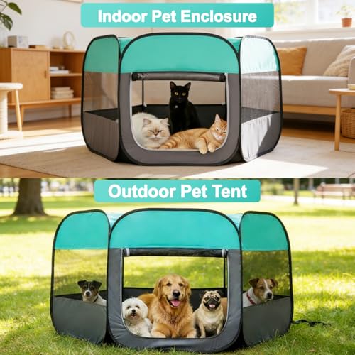 Dog Cat Playpen, Pet Playpen Indoor for Dog Crate Tent Cage Outdoor Foldable Dog Enclosure, Green Small - style: Small(29"L x 29"W x 21"H)