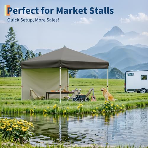 GarveeLife 10x10 Pop Up Canopy with One Button Push Setup - Heavy Duty Outdoor Canopy Tent with Portable Roller Bag - 3 Adjustable Height, 4 Weight Bags, 8 Stakes & 4 Guy Ropes Included, Grey - color: Gray
