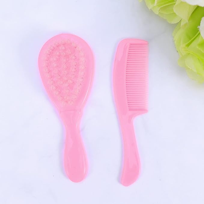 HEALLILY Kids Comb Baby Hair Brush and Comb Set for Newborn Scalp Grooming Product for Infant Toddler Kids (Pink)