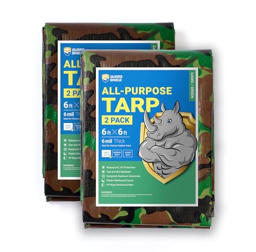 GUARD SHIELD Camo Tarp Waterproof 6x6 Feet Lightweight Camouflage Tarp Poly Cover 6mil (2-Pack) - color: Light Camo, size: 6x6 (2-Pack)