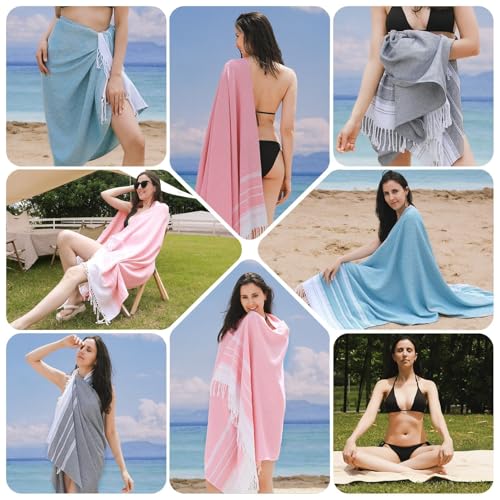 Genovega 6 Oversized Turkish Beach Bath Towel Set Bulk 74"x38" Extra Large Sand Free Quick Dry Swimming Camping Pool Clearance Towels Blanket Essentials Adult Multi LightBlue Rhombus - color: Multi Lightblue Set