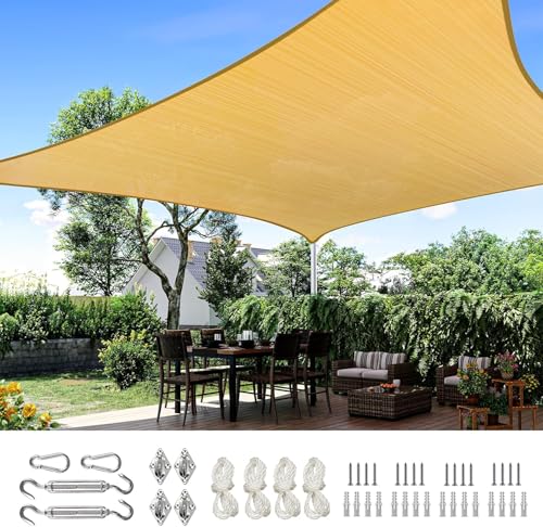 Quictent 20x16ft Rectangular Sun Shade Sail 185G HDPE Canopy 98% UV Block Outdoor Patio Garden Commercial Deck with Hardware Kit (Sand) - color: Sand, size: 20 x 16 ft, style: Rectangle