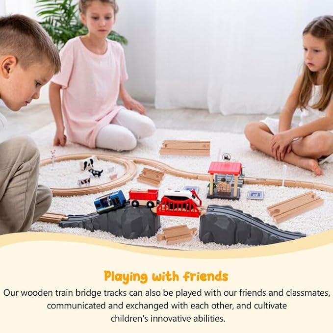 16 Pcs Straight Wooden Tracks Expansion Wood Train Track Connectors and Adapters Male Male Female Female Wood Train Track Pieces Accessories Wooden Tracks Bridge for Most Major Toy Trains Railway