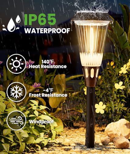 BITPOTT Bright Solar Lights Outdoor 6 Pack, 2-in-1 Warm&Cool Solar Pathway Lights Waterproof IP65, Auto On/Off Outdoor Light for Path Walkway Driveway Lawn - size: 6 Pack