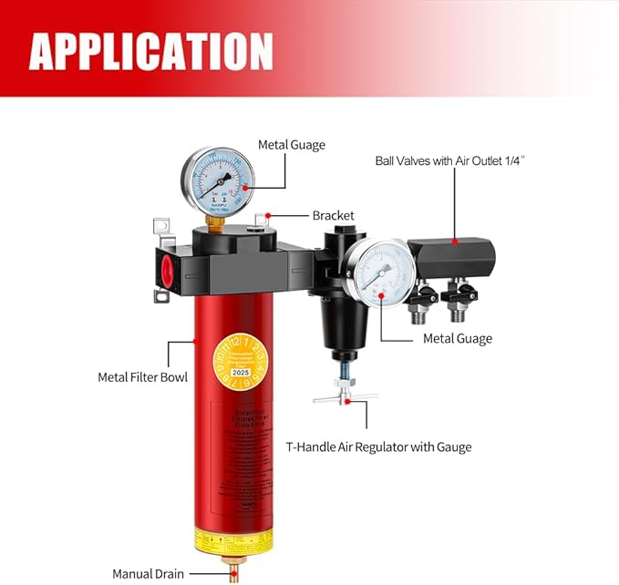 NANPU Z-R Air Filter Regulator– Sintered Filter, 1/2" NPT Inlet, 1/4" NPT Outlet Module, 0-230 psi Gauge, 127 CFM @ 6 bar, Metal Housing, Heat Resistant to 248°F
