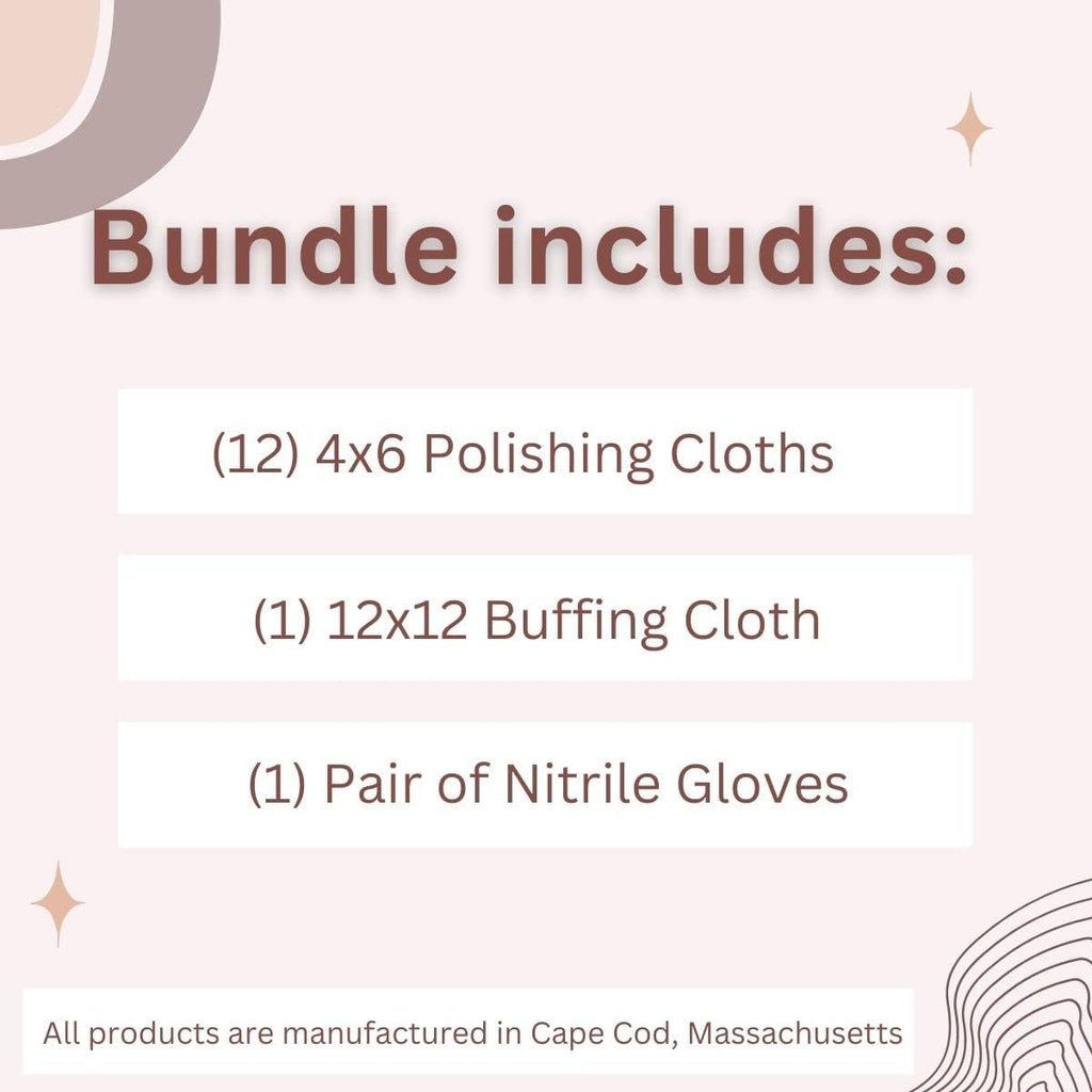 Cape Cod Polishing Metal Tin Bundle for Fine Metals | (12) 4X6 Polishing Cloths | (1) 12x12 Buffing Cloth | (1) Pair of Nitrile Gloves