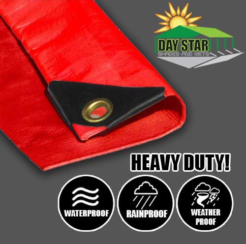 6x8 Extra Heavy Duty RED Tarp 3 Ply Reinforced Canopy 6 oz 12 Mil Canopy Tarp (Finished Size 5'.6 x 7'.6) - size: 6' x 8'