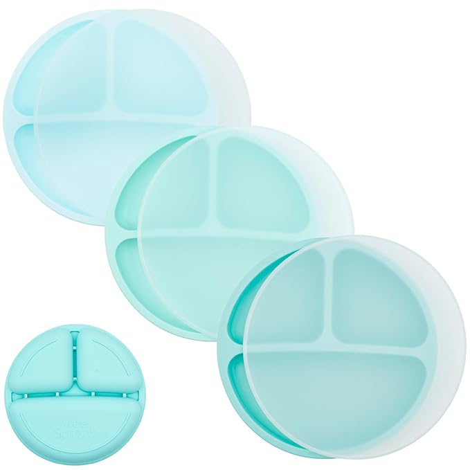 WeeSprout Silicone Divided Plates (With Lids), 100% Food Grade Silicone Divided Plates for Toddlers & Kids, Dishwasher & Microwave Safe