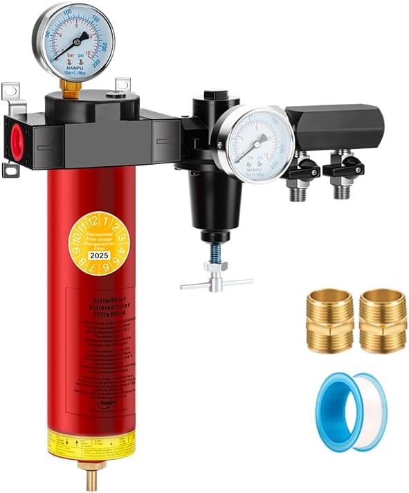 NANPU Z-R Air Filter Regulator– Sintered Filter, 1/2" NPT Inlet, 1/4" NPT Outlet Module, 0-230 psi Gauge, 127 CFM @ 6 bar, Metal Housing, Heat Resistant to 248°F