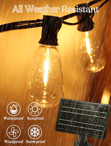200ft Solar Outdoor String Lights with Remote - USB Rechargeable Solar Powered Outdoor Patio Lights - Larger 3.5W Solar Panel, Timer, Dimmable Shatterproof ST38 Bulbs for Backyard, Garden, Pool - size: 200 Feet