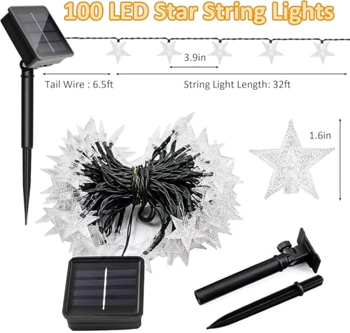 Twinkle Solar Star String Lights Outdoor Waterproof Fairy Lights 39FT 100 LED with 8 Lighting Modes for Camping Garden Wedding Party Tree Holidays Backyard Patio (Cool White) - color: Cool White