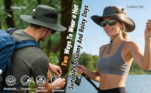 ZOORON Sun Hats for Men Women, Wide Brim Safari Hats UV Protection UPF50+ Waterproof Boonie Hats for Fishing Hiking Camping - color: 1pack-x-beige
