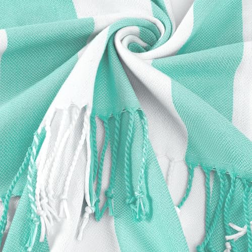 Genovega 6 Oversized Cotton Turkish Beach Bath Towel Set Bulk 74"x38" Extra Large Sand Free Quick Dry Swimming Camping Pool Clearance Towels Blanket Essentials Adult Multi Stripe - color: Orange Lightblue Grey Yellow Purple Lightgreen