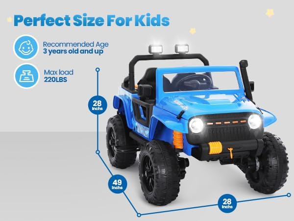 24V Kids Toddler Ride On Truck Electric Car Kids Ride On Truck Car Electric Jeep Off-Road Truck for Parent Remote Control LED Lights Music Powerful Wheels for Ages 3+(Blue)