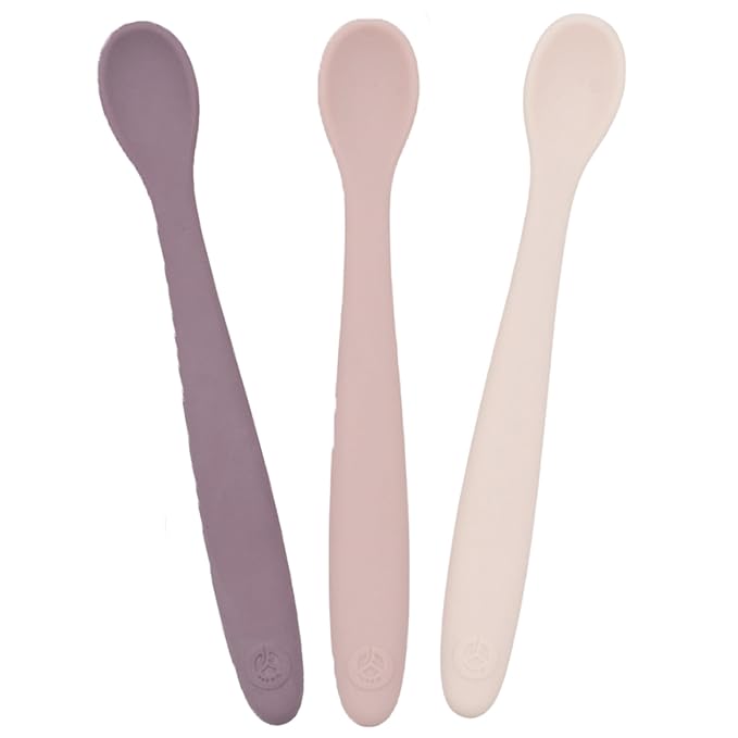WeeSprout Silicone Baby Spoons - First Stage Infant Feeding Utensils With Soft-Tip, Bendable Kitchenware for Parent & Self-Feeding, Ultra-Durable, Dishwasher Safe, Travel Case, Set of 3