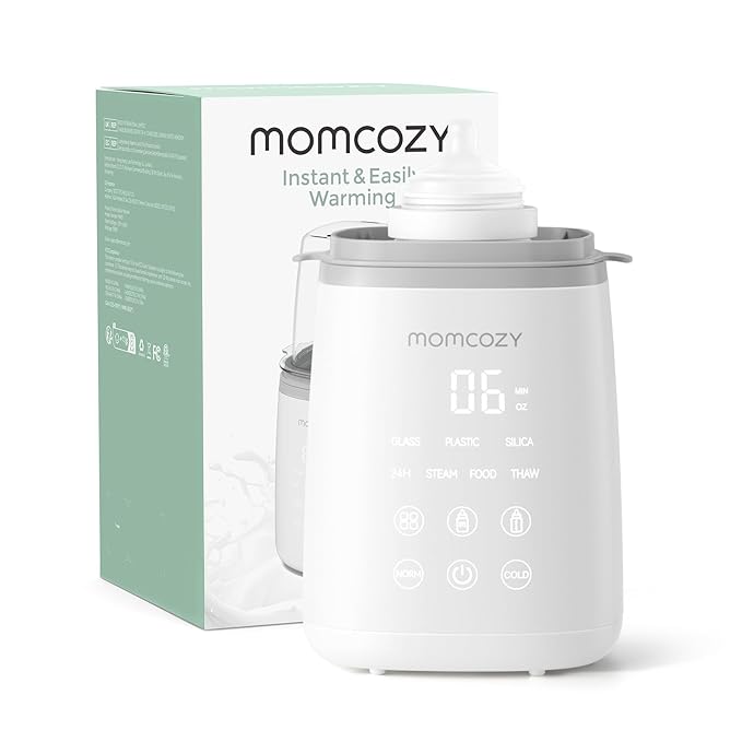 Momcozy Bottle Warmer, Fast Bottle Warmers for All Bottles with Timer, Accurate Temperature Control and Automatic Shut-Off, No Lid Required for Heating, White-Gray