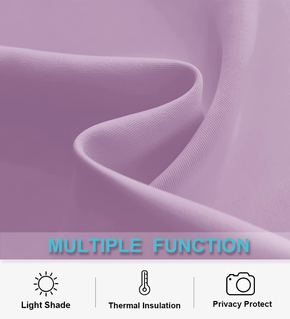 RYB HOME Small Kitchen Curtains, Room Darkening Drapes Energy Efficient Half Window Coverings Heavy Duty Solid Decor for Bedroom Bathroom Dining Room, W42 x L36 inches, Lilac, 2 Panels Set