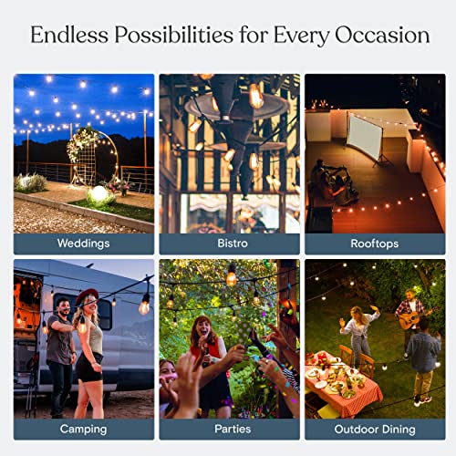 Brightech Ambience Pro Solar Powered Outdoor String Lights - 27 Ft Commercial Grade Waterproof Patio Lights with Edison Globes, Shatterproof LED String Lights for Patio - 12 Bulbs, 1W, Soft White - color: (3000K) Soft White
