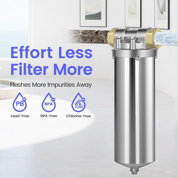 Amwater NSF/ANSI 42 Certification Stainless Steel Filter Housing for 10" Filter Cartridge, 3/4NPT Water Filter Housing, Drain Valve Style C (Square Head)