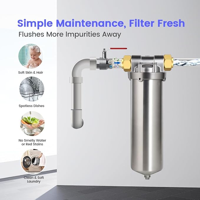 Amwater NSF/ANSI 42 Certification Stainless Steel Filter Housing for 10" Filter Cartridge, 3/4NPT Water Filter Housing, Drain Valve Style C (Square Head)