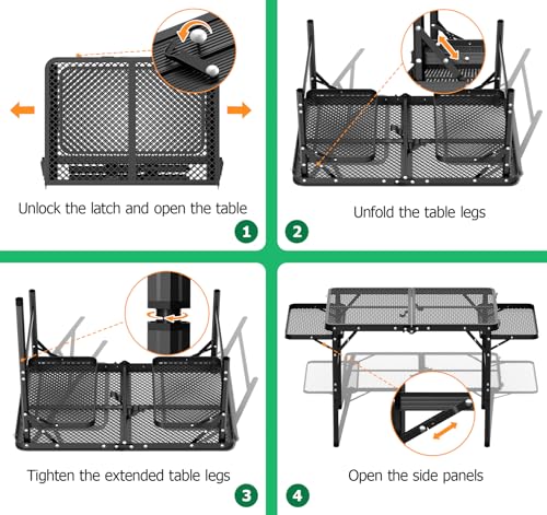Folding Camping Table with 2 Extra Desktop, Height Adjustable Portable Grill Table, Metal Outdoor Grill Table for Outside, Camping Cooking Tables for Picnic, BBQ, 53.14 x 26.6 x 23.6 inches Large Size - style: 26.6"H Grill Table