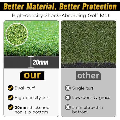 Dual-Turf Golf Mat 31mm: 6x4ft/5X5ft Extra Large Golf Hitting Mats Practice Outdoor Indoor, High-Density Artificial Turf Matt for Garage Simulator Chipping Driving Training, Ideal Gifts for Men Dad - style: 6'X4' X-Large-36mm