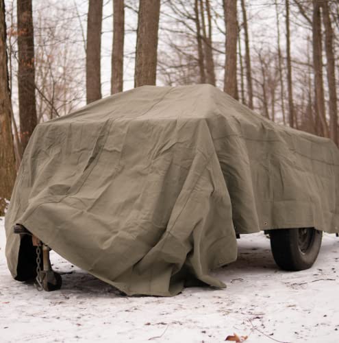WHITEDUCK Canvas Tarp 18 oz. Heavy Duty Waterproof UV Resistant, Rustproof Grommets, Industrial & Commercial Use Cloth Tarp (Cut Size: 12'x14', Finished Size: 11'6"x13'6", Olive Drab) - color: Olive, size: 12' x 14'