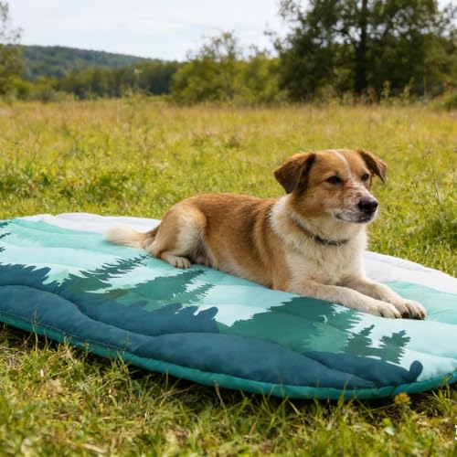 PUPTECK Reversible Outdoor Travel Dog Bed Waterproof, Camping Essentials with Carry Bag, Portable & Foldable Pet Pad Crate Kennel Mat for Large Medium Small Dogs, Travel Accessories, 43”x26” Blue