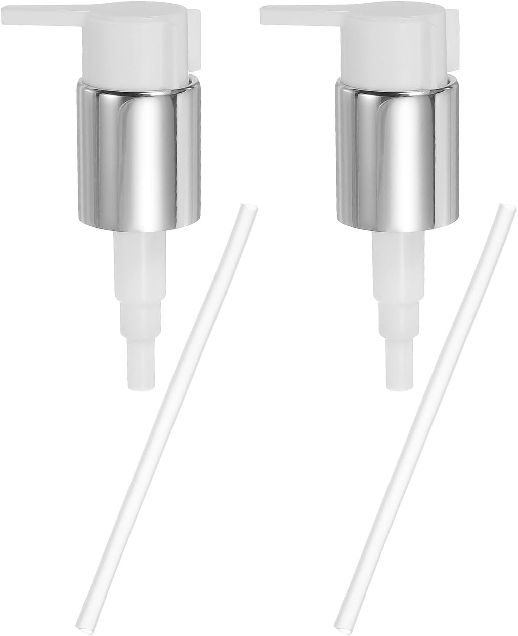 uxcell 2 Pcs Soap Dispenser Pump Heads, Hand Soap Dispensers Top Pumps Replacement Clip-on Pumphead for Standard 24/410 Neck Size Bathroom Lotion Shampoo Bottle, Silver White